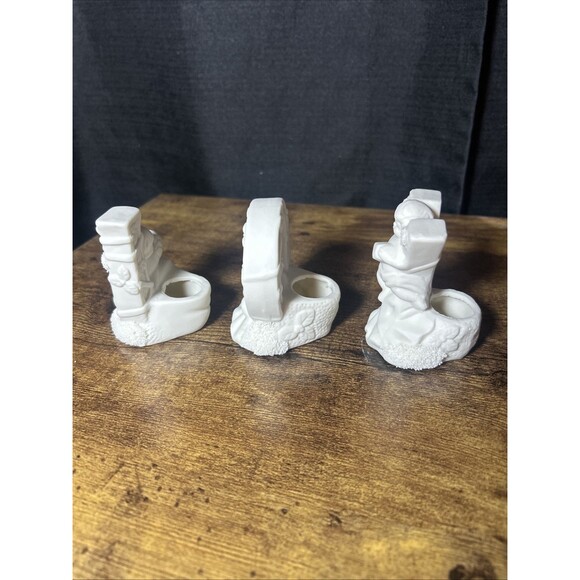 Christmas JOY Candle Holder Trio, Ceramic Bisque Cherub Angels Candleholder Set - Picture 7 of 15